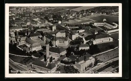 AK Würzburg, Staatl. Luitpold-Krankenhaus, orig. Luftaufnahme