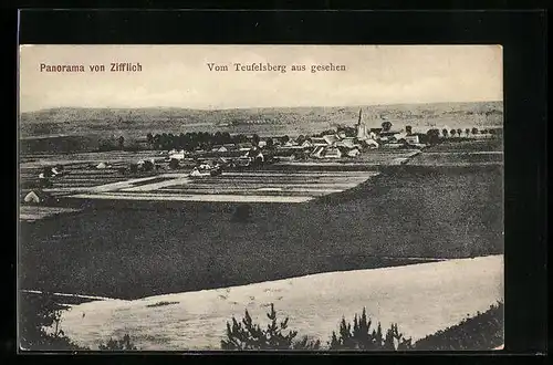 AK Zifflich, Ortspanorama vom Teufelsberg aus gesehen