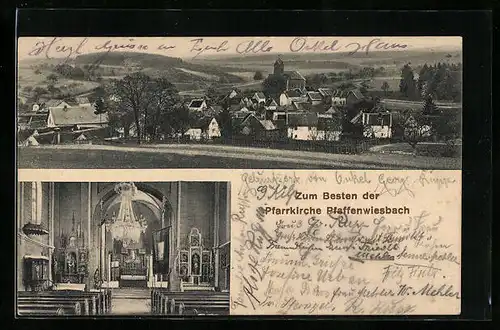 AK Pfaffenwiesbach, Gesamtansicht mit Umgebung, Inneres der Pfarrkirche