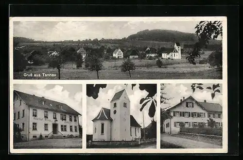 AK Tannau, Gasthof Kreuz, Kirche, Ortspanorama