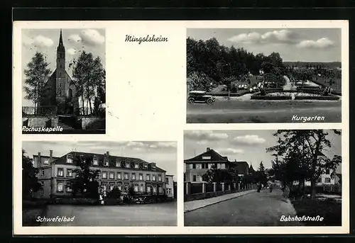 AK Mingolsheim, Rochuskapelle, Kurgarten, Bahnhofstrasse, Schwefelbad