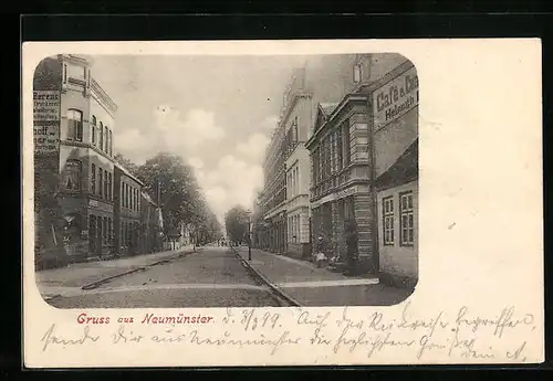 AK Neumünster, Strassenpartie mit Cafe-Conditorei