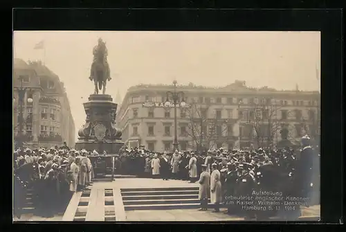AK Hamburg, Aufstellung erbeuteter englischer Kanonen am Kaiser Wilhelm Denkmal, 5.11.1914