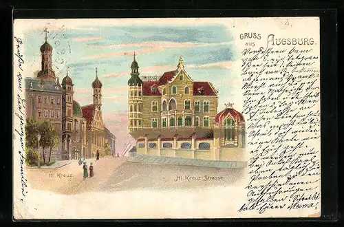 AK Augsburg, Hl. Kreuz-Strasse mit Hl. Kreuz Kirche