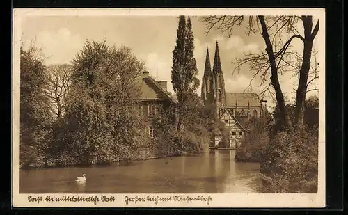 AK Soest, Grosser Teich mit Wiesenkirche