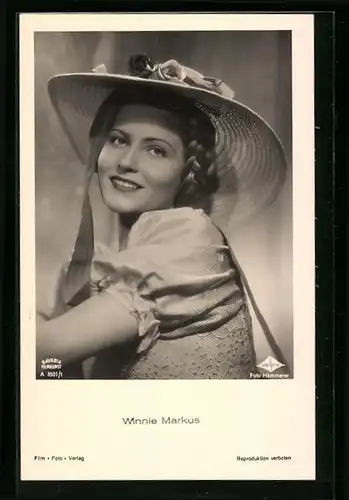 AK Schauspielerin Winnie Markus mit grossem Hut