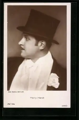 AK Schauspieler Harry Hardt im Profil mit Zylinder