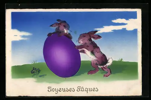 AK Osterhasen mit Osterei