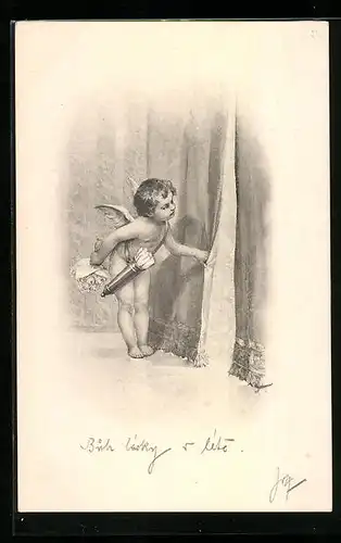 AK Amor blickt durch den Vorhang