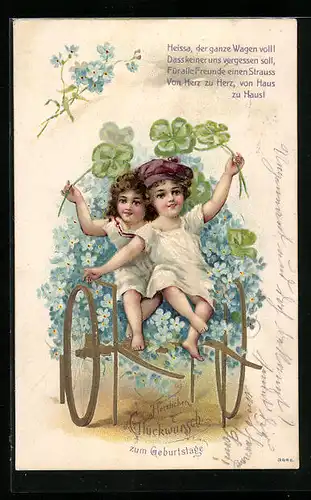 AK Kinder mit Kleeblättern auf dem Karren