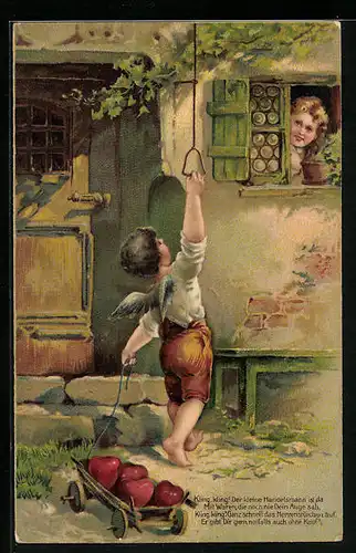 AK Amor läutet an der Tür und bringt einen Wagen voller Herzen