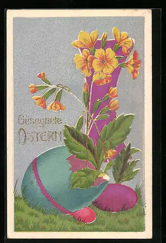 AK Osterei mit Blumen zu Ostern