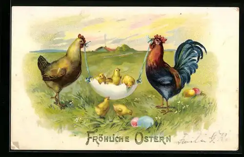 AK Osterküken in der Eierschale