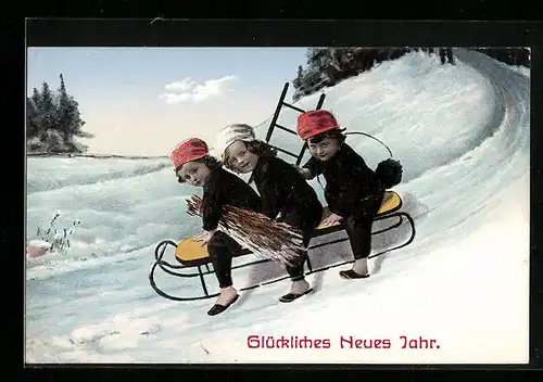 AK Schornsteinfeger rodeln mit einem Schlitten, Neujahr