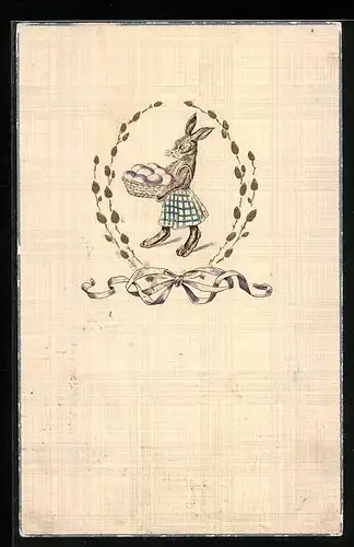 AK Osterhase mit Körbchen voller Eiern