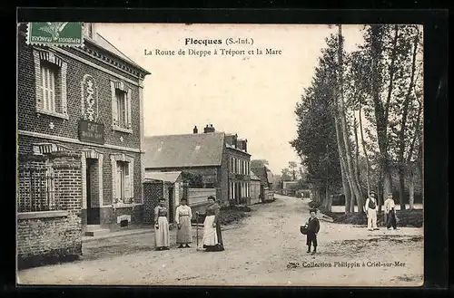 AK Flocques, La Route de Dieppe à Tréport et la Mare