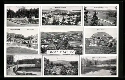AK Brambach i. V., Radium-Kurhotel, Bose-Haus, Waldteich
