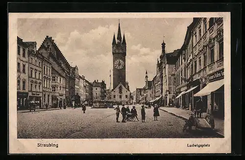 AK Straubing, Ludwigsplatz mit Kaiser`s Kaffee-Geschäft