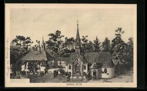 Künstler-AK Planegg, Kirche Maria Eich