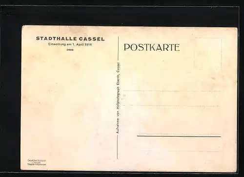 AK Cassel, Die Stadthalle, Eingeweiht am 1. April 1914