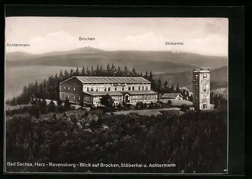 AK Bad Sachsa /Harz, Blick auf Brocken, Stöberhai und Achtermann