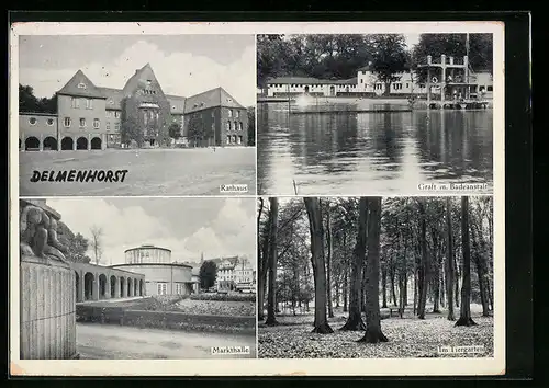 AK Delmenhorst, Rathaus, Markthalle, Graft m. Badeanstalt
