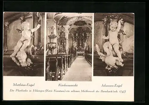 AK Hilzingen, Die Pfarrkirche, Kirchenansicht mit Matthäus-Engel und Johannes-Engel