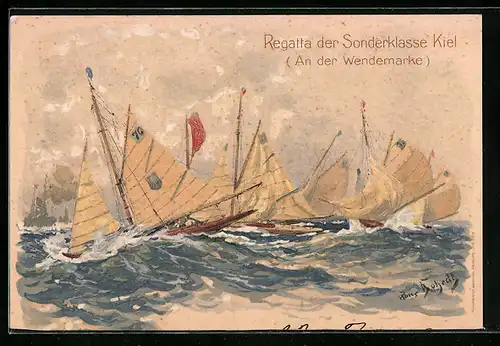 Künstler-AK Hans Bohrdt: Kiel, Regatta der Sonderklasse (an der Wendemarke)