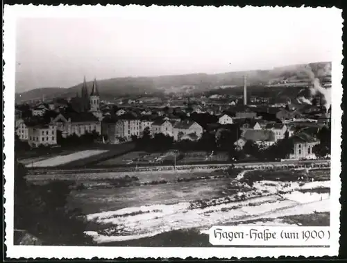 Fotografie unbekannter Fotograf, Ansicht Hagen-Haspe, Panorama der Ortschaft um 1900
