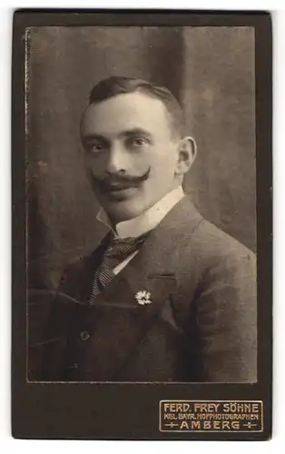 Fotografie Ferd. Frey Söhne, Amberg, Eleganter Herr mit Zwirbelbart