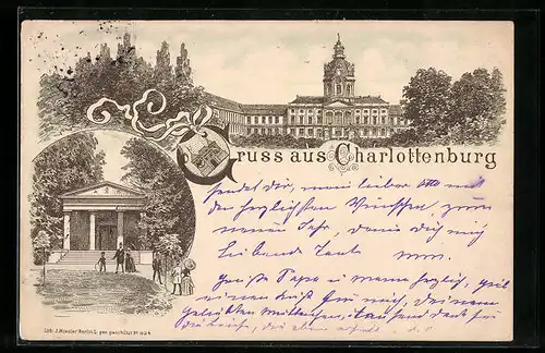 Lithographie Berlin-Charlottenburg, Schloss, Ortspartie