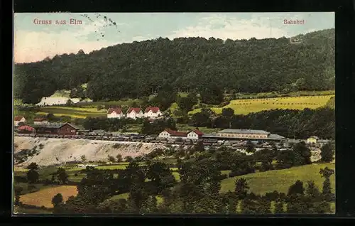 AK Elm, Panoramablick auf den Bahnhof