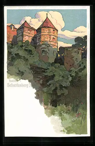 Lithographie Klipphausen, Schloss Scharfenberg a / L.