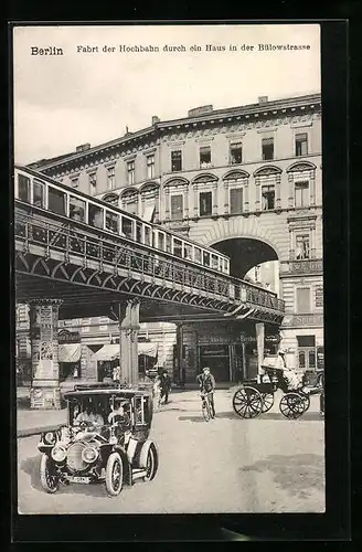 AK Berlin-Schöneberg, Fahrt der Hochbahn durch ein Haus in der Bülowstrasse