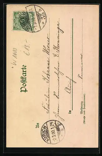 Lithographie Berlin, Partie in der Gertraudenstrasse mit Statue