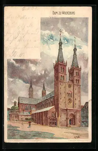 Künstler-AK Karl Mutter: Würzburg, Strassenpartie am Dom