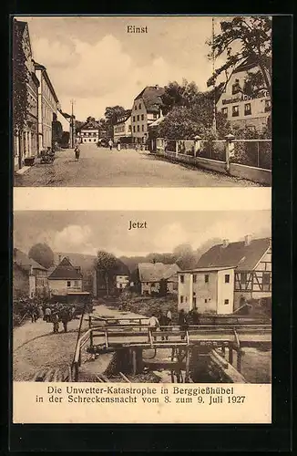 AK Berggiesshübel, Zerstörungen im Ort nach der Unwetter-Katastrophe vom 9.7.1927