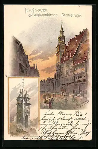 Künstler-AK Otto Hammel: Hannover, Aegidienkirche, Breitestrasse