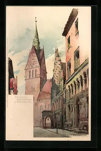 Künstler-AK Otto Hammel: Hannover, Altes Rathaus und Marktkiche