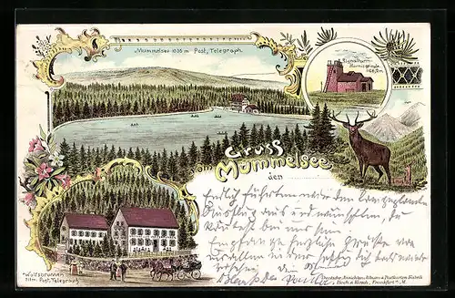 Lithographie Seebach, Blick auf das Mummelsee-Hotel, Szene aus der Mummelsee-Sage