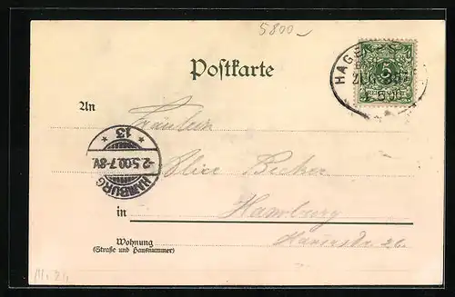 Lithographie Hagen i. W., Panoramablick auf die Stadt