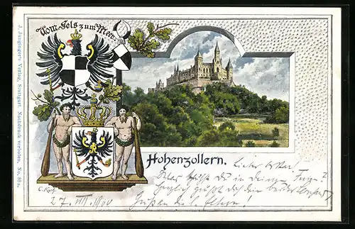 Passepartout-Lithographie Hohenzollern, Schloss, Wappen