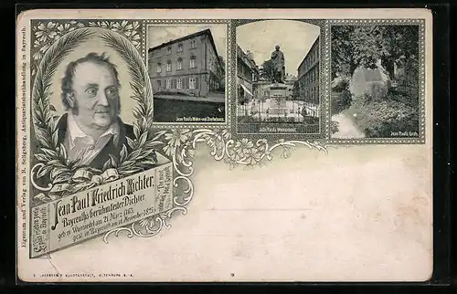 AK Bayreuth, Jean-Paul Friedrich Richter, Wohn- und Sterbehaus, Jean Paul`s Monument, Grab