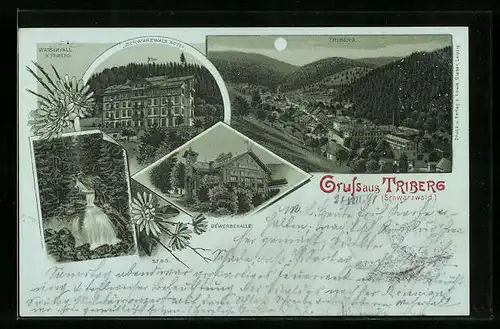 Lithographie Triberg /Schwarzwald, Hotel, Gewerbehalle