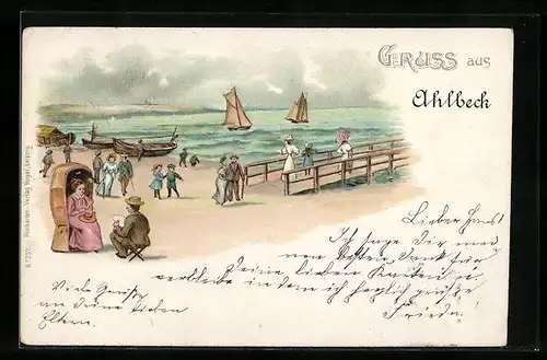 Lithographie Ahlbeck, Strandpartie