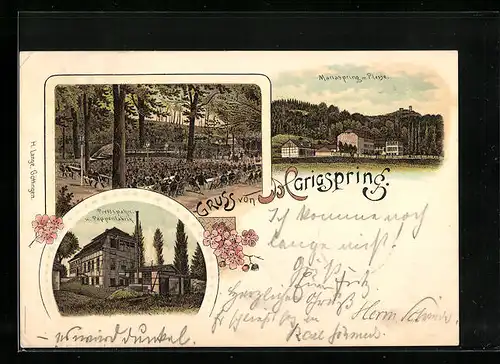 Lithographie Bovenden, Gasthof Mariaspring, Pressspahn- u. Papierfabrik