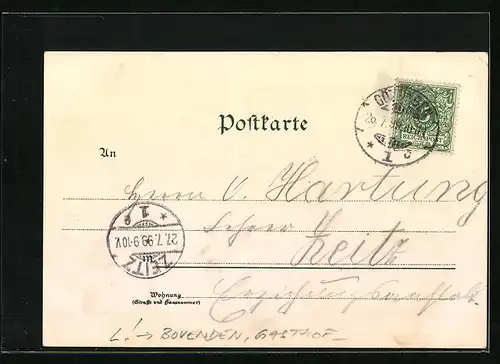 Lithographie Bovenden, Gasthof Mariaspring, Pressspahn- u. Papierfabrik