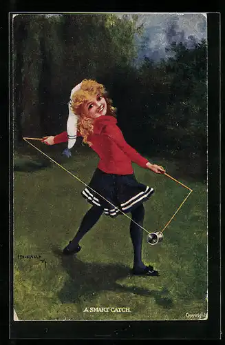 AK A smart Catch, Mädchen mit Mütze spielt mit einem Diabolo, Spielzeug