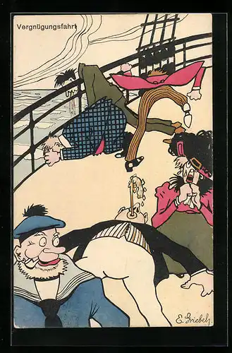 AK Passagieren auf einem Schiff wird schlecht, Toilettenhumor