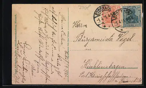 AK Stockach, Strassenpartie mit Kriegerdenkmal